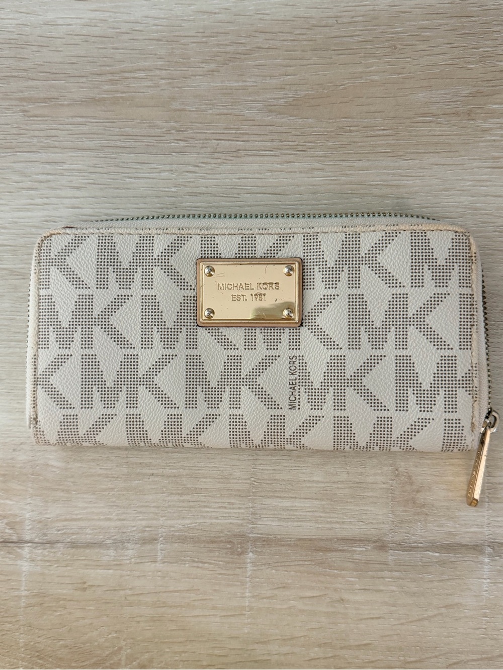 Michael Kors Beige Logo Zip Around Wallet